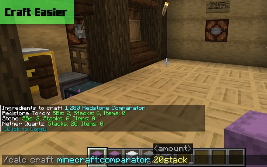 /calc craft listing the ingredients for 1,280 redstone comparators