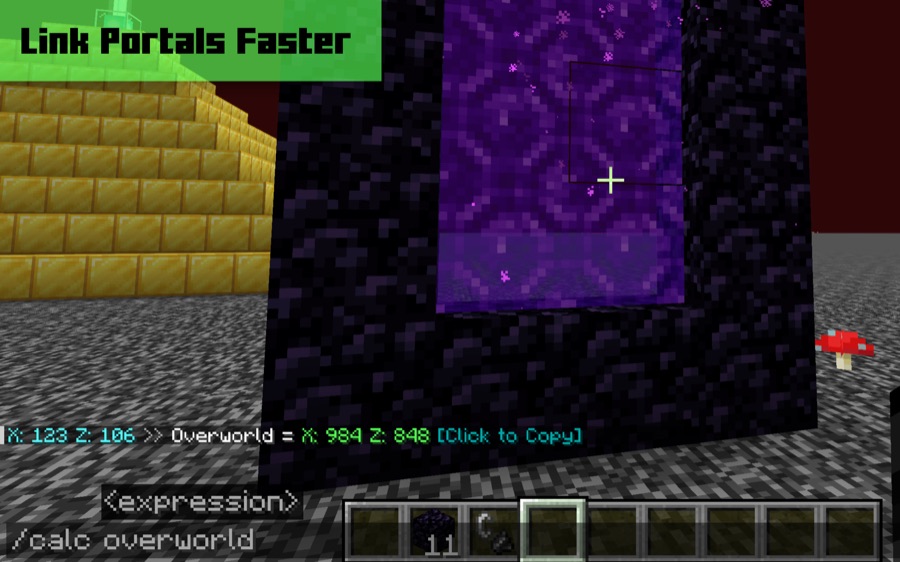 /calc overworld converting nether coordinates beside a portal