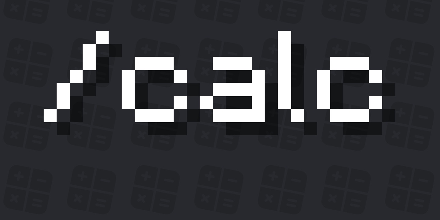 The /calc wordmark in Minecraft’s pixel font