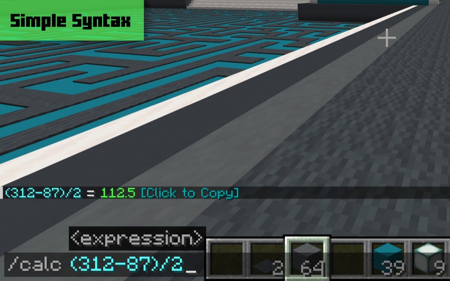 /calc solving (312-87)/2 in chat