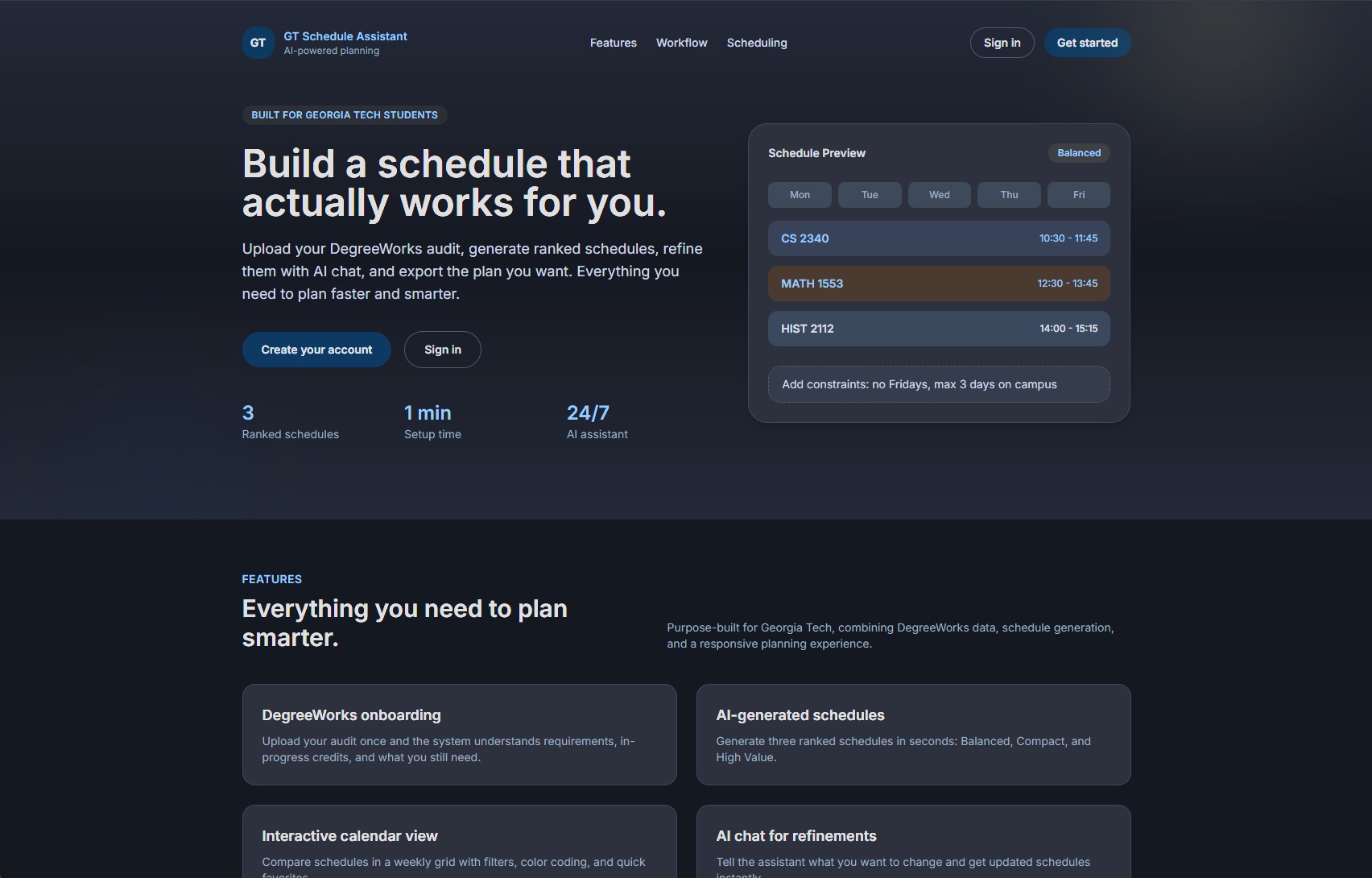 Skilldule AI landing page with a schedule preview
